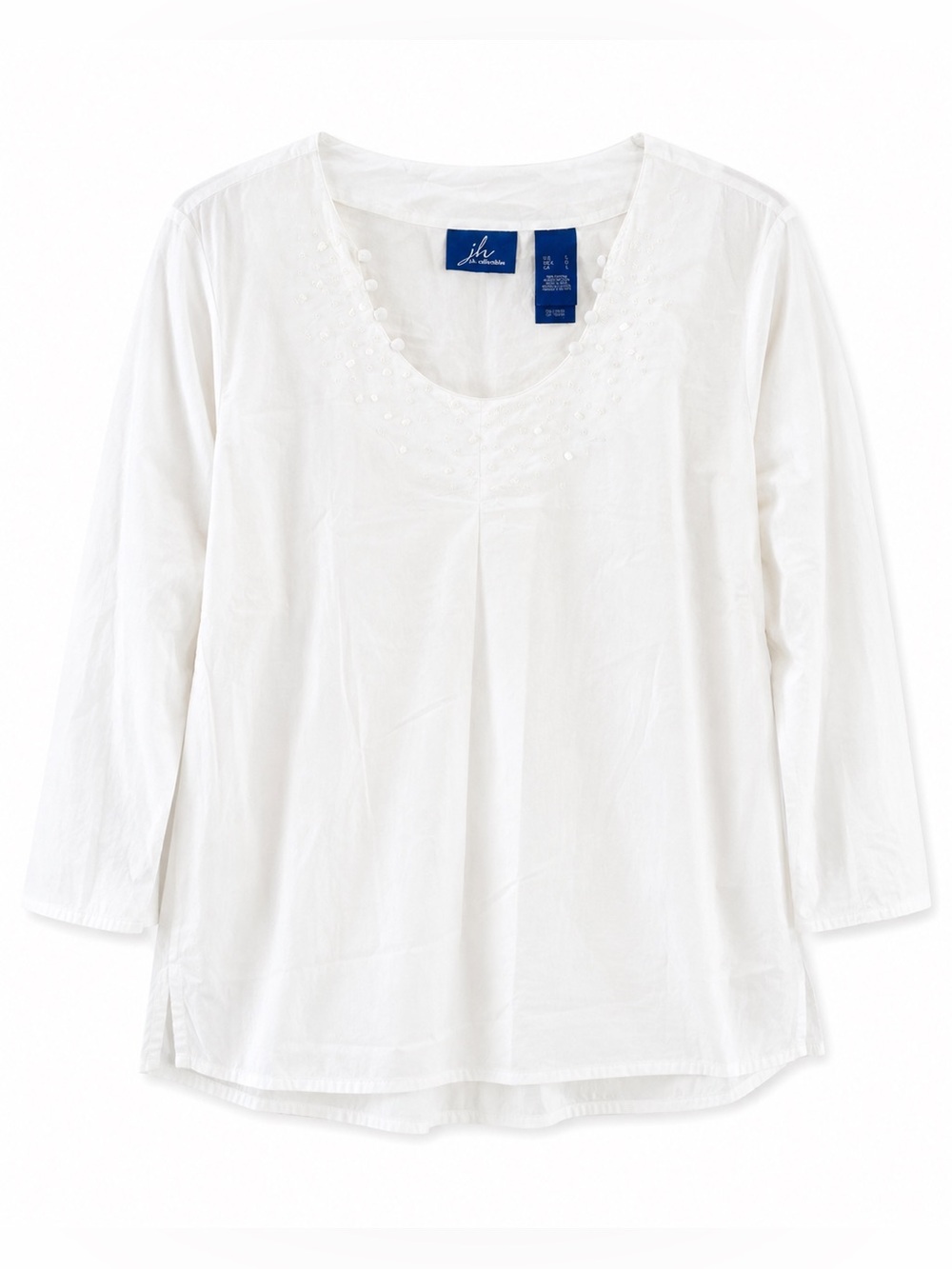 JH Collectibles White Pearl Embellished Shoulder Top V Neck Long Sleeve Size L - Picture 1 of 9
